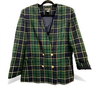 Vintage Oversized Tartan plaid blazer w/ slightly padded shoulder Adolfo Atelier